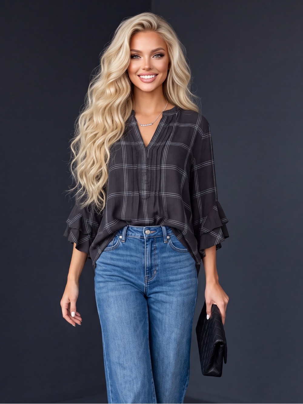 Vince Camuto Medium Blue High-Rise Wide Leg Jeans